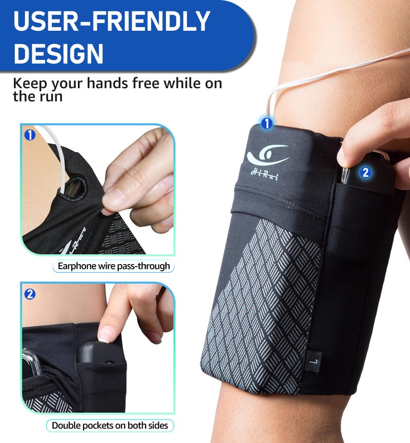 HiRui Universal Sports Armband Cell Phone Armband Sleeves Running Armband for Exercise Workout, Compatible with iPhone 15/15Plus/Pro iPhone 14/13/12 Samsung Galaxy All Phones (Medium, Black) - Image 4