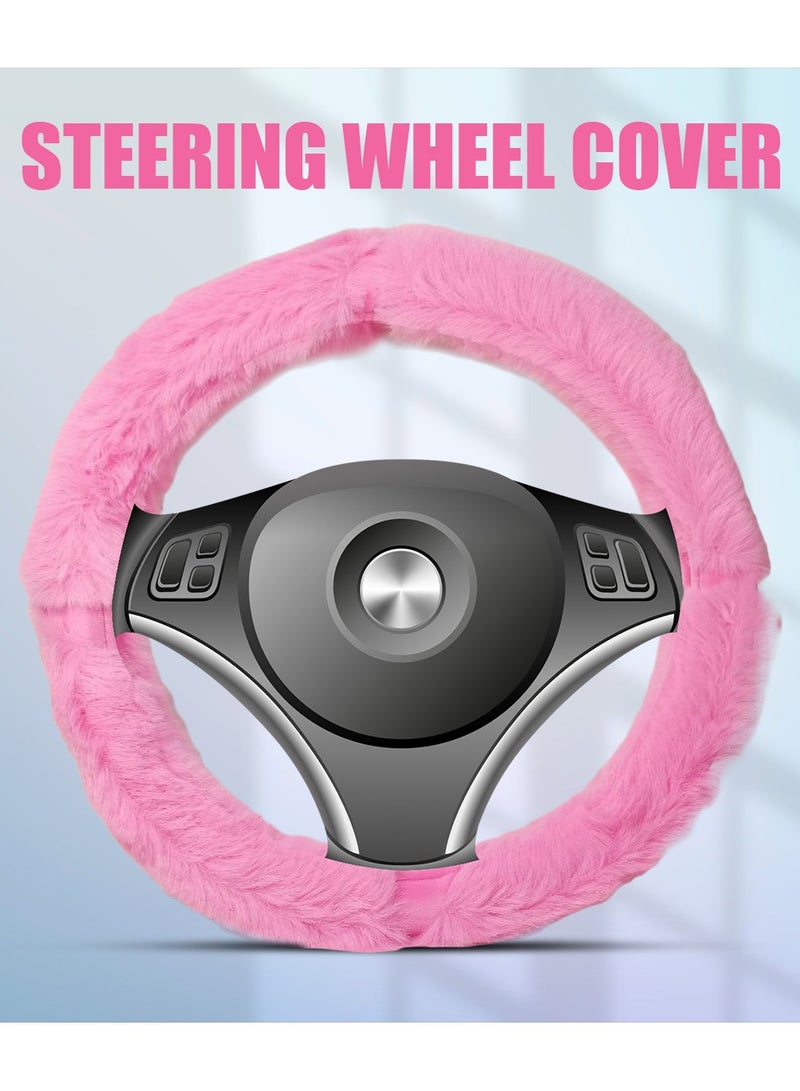 Agc Premium Quality 38cm Fluffy Steering Wheel Cover Medium Size Pink - Image 1