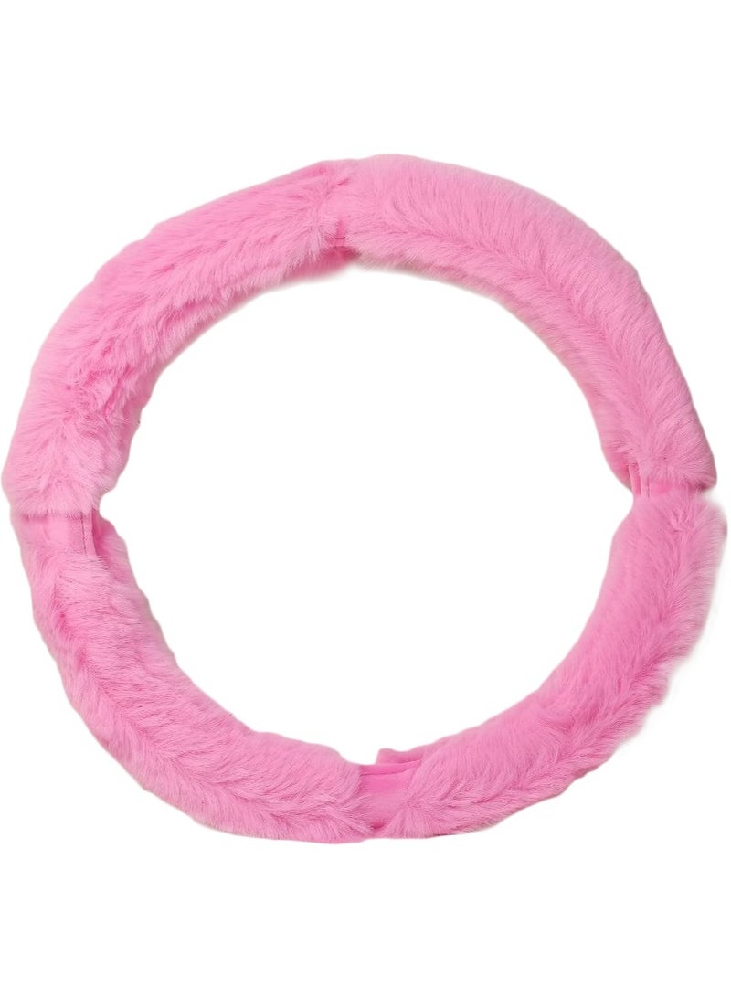 Agc Premium Quality 38cm Fluffy Steering Wheel Cover Medium Size Pink - Image 2