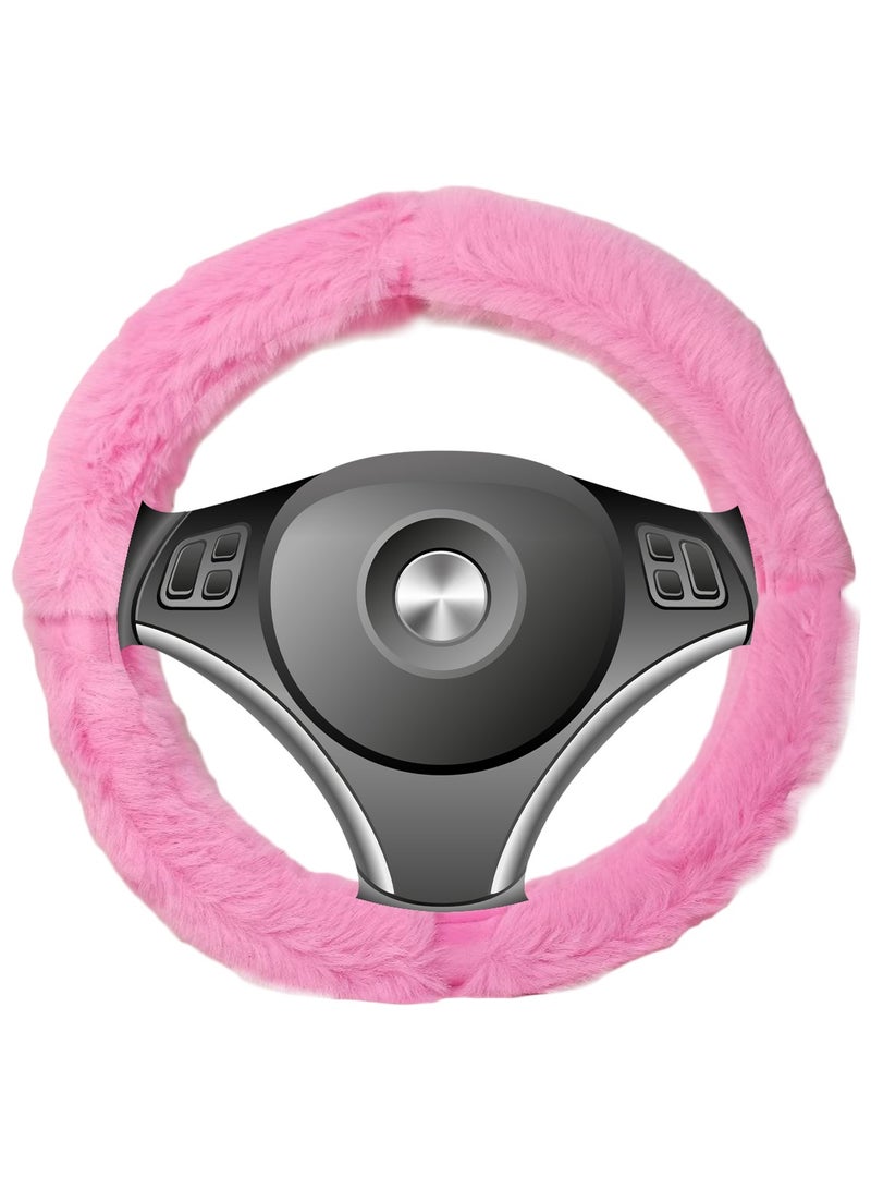 Agc Premium Quality 38cm Fluffy Steering Wheel Cover Medium Size Pink - Image 3