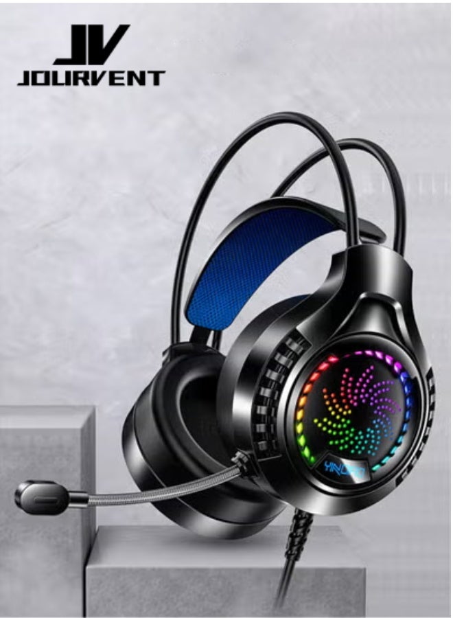 Jourvent Wired Over-Ear Headphones with Microphone and Colorful LED Lights  - Image 1