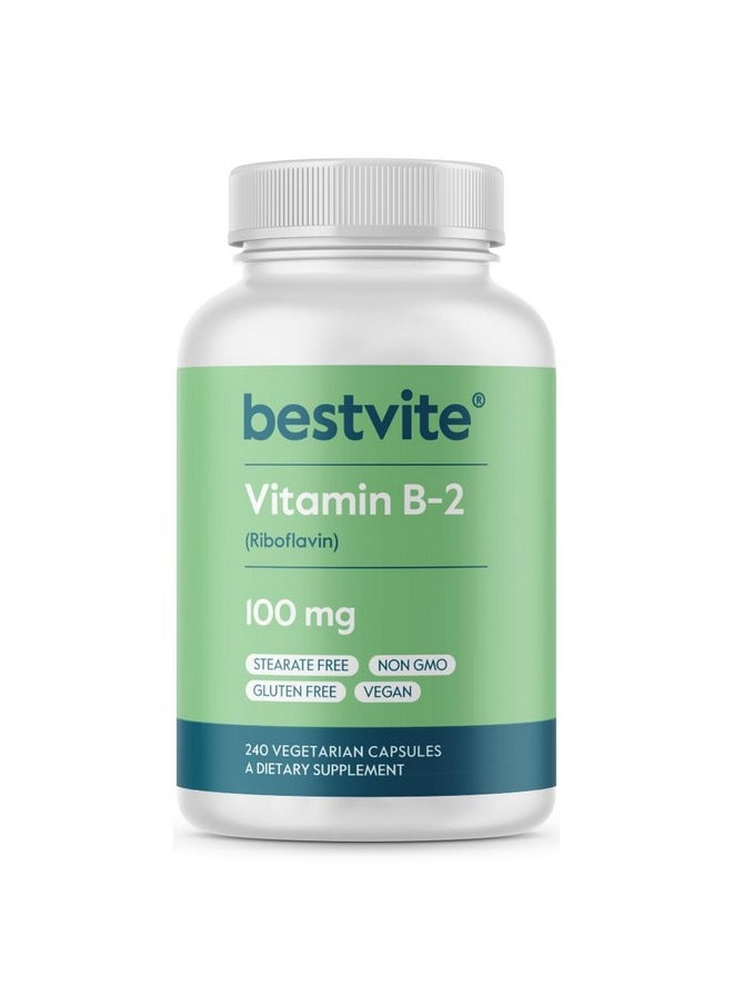 BESTVITE BESTVITE Vitamin B-2 100mg (240 Vegetarian Capsules) - No Stearates - No Dicalcium Phosphate - Vegan - Non GMO - Gluten Free  - Image 1