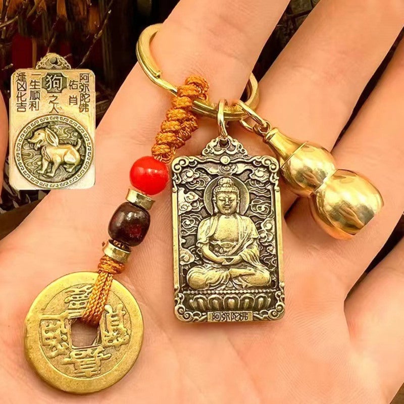 Feng Shui Keychain: Gold Bronze Zodiac Charm - Positive Energy Protection Amulet for Unisex Adults Seeking Luck Prosperity Health Career - Image 1