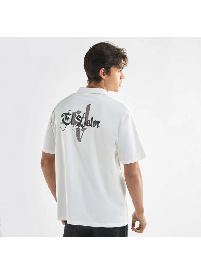 Splash FAV Typographic Print Polo T-shirt with Short Sleeves and Zip Closure