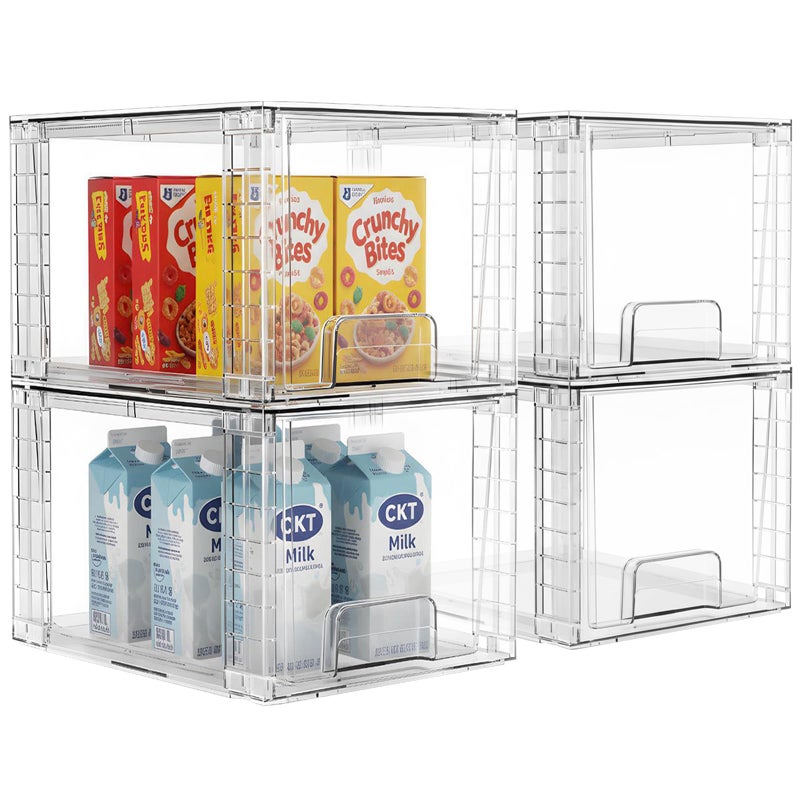 COKIHOM 4 Pack Large Stackable Storage Drawers, Acrylic Bathroom Undersink Closet organizers and storage, Clear Plastic Bins for Pantry, Kitchen Cabinets, Makeup, Perfume, Baby Bottles, Medicine Organization - Image 1