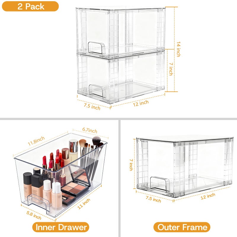 COKIHOM 4 Pack Large Stackable Storage Drawers, Acrylic Bathroom Undersink Closet organizers and storage, Clear Plastic Bins for Pantry, Kitchen Cabinets, Makeup, Perfume, Baby Bottles, Medicine Organization - Image 4