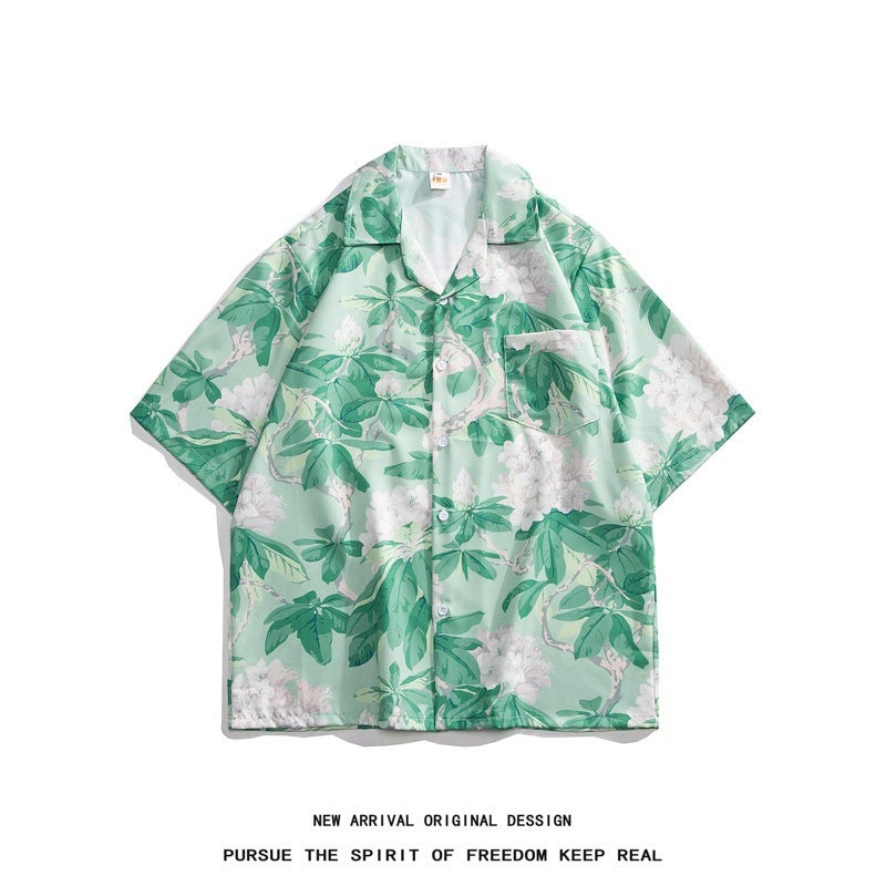 Thai Cuban Collar Floral Shirt For Men And Women Loose Retro Hawaiian Vacation Loose Couple Beach Short-Sleeved Shirt - Image 5