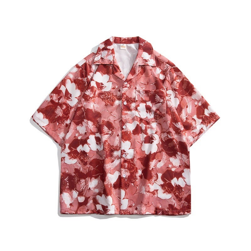 Thai Cuban Collar Floral Shirt For Men And Women Loose Retro Hawaiian Vacation Loose Couple Beach Short-Sleeved Shirt - Image 1