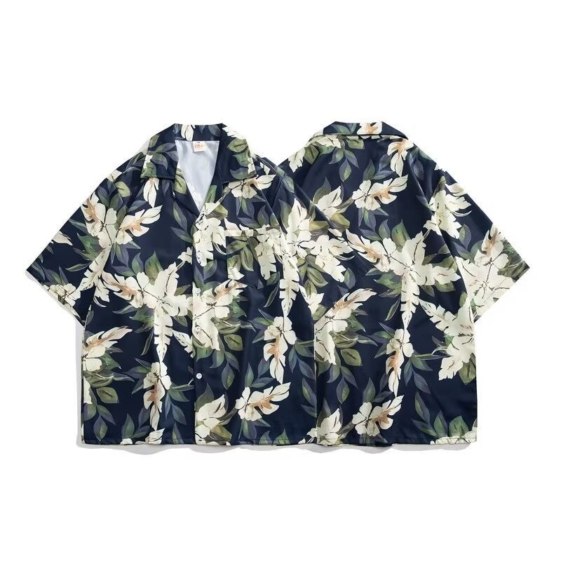 Thai Cuban Collar Floral Shirt For Men And Women Loose Retro Hawaiian Vacation Loose Couple Beach Short-Sleeved Shirt - Image 3