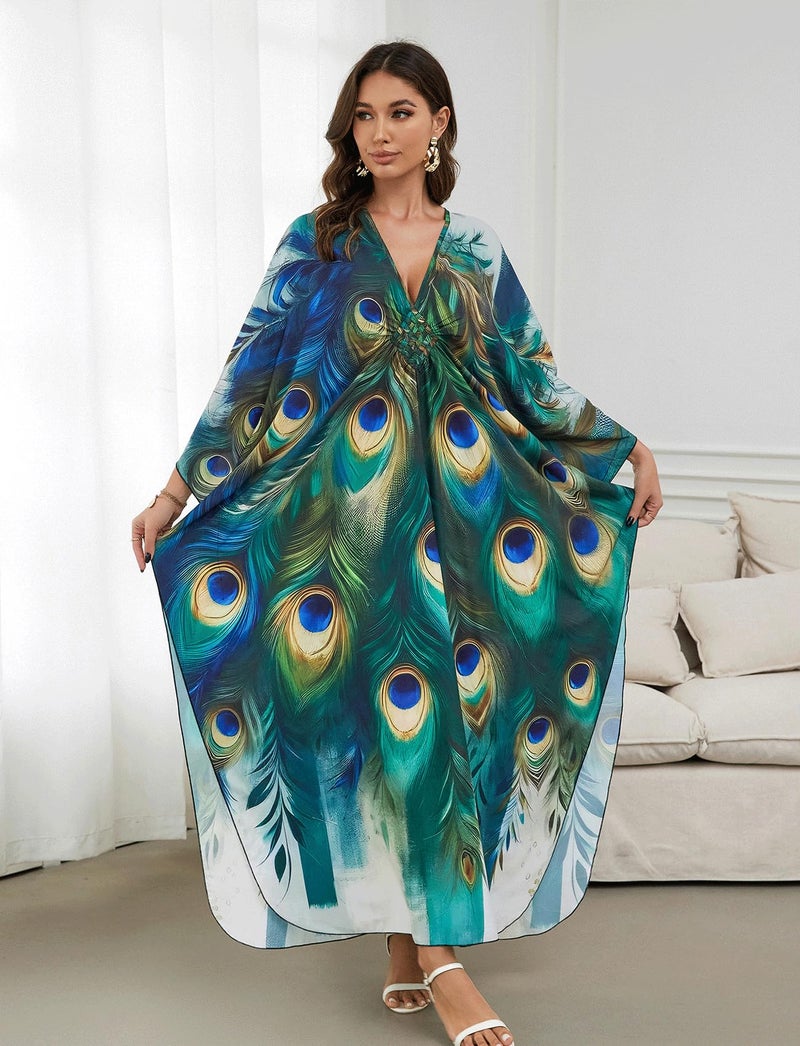 KECVOT Kaftan Dresses for Women Plus Size Batwing Sleeve Caftans Long Bathing Suit Cover Up Maxi Beach Dress Loungewear - Image 4
