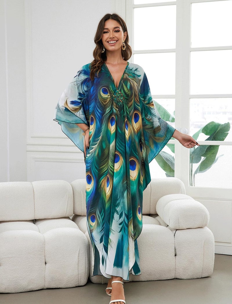 KECVOT Kaftan Dresses for Women Plus Size Batwing Sleeve Caftans Long Bathing Suit Cover Up Maxi Beach Dress Loungewear - Image 2