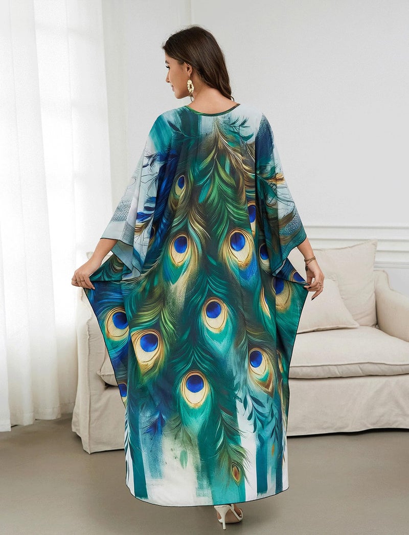 KECVOT Kaftan Dresses for Women Plus Size Batwing Sleeve Caftans Long Bathing Suit Cover Up Maxi Beach Dress Loungewear - Image 5