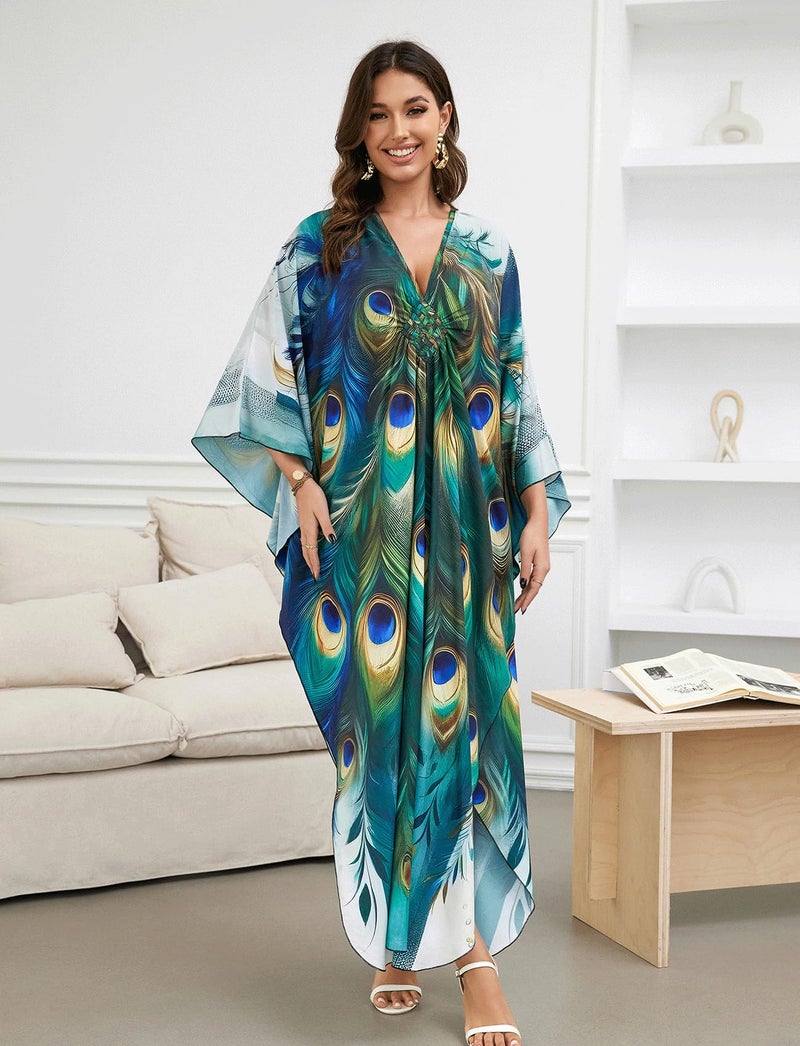 KECVOT Kaftan Dresses for Women Plus Size Batwing Sleeve Caftans Long Bathing Suit Cover Up Maxi Beach Dress Loungewear - Image 3