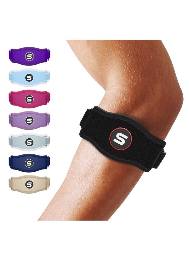 SS SLEEVE STARS Sleeve Stars Tennis Elbow Brace for Men & Women, Tendonitis Elbow Brace & Strap Golfers Elbow Brace Counterforce Band for Tendon Pain Relief & Support for Forearm w/ 3 Straps Fits 9-23" (Single/Black)  - Image 1