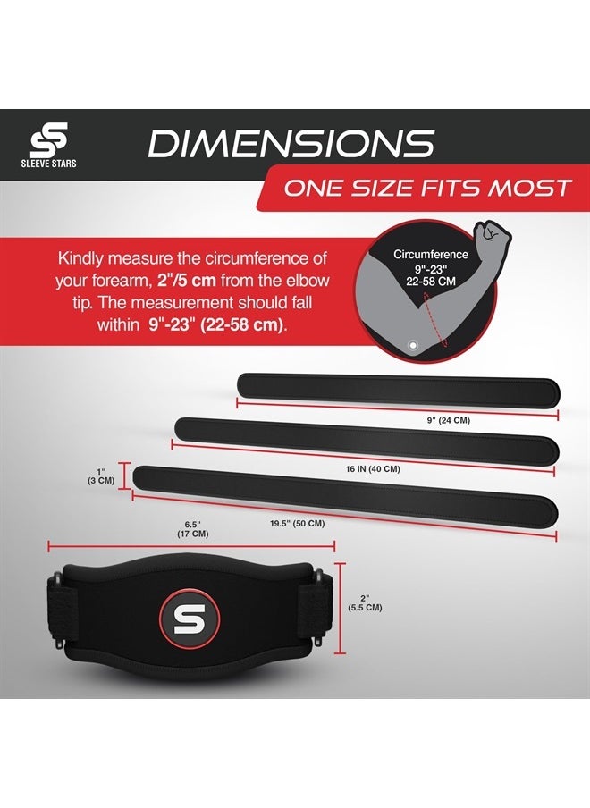 SS SLEEVE STARS Sleeve Stars Tennis Elbow Brace for Men & Women, Tendonitis Elbow Brace & Strap Golfers Elbow Brace Counterforce Band for Tendon Pain Relief & Support for Forearm w/ 3 Straps Fits 9-23" (Single/Black)  - Image 5