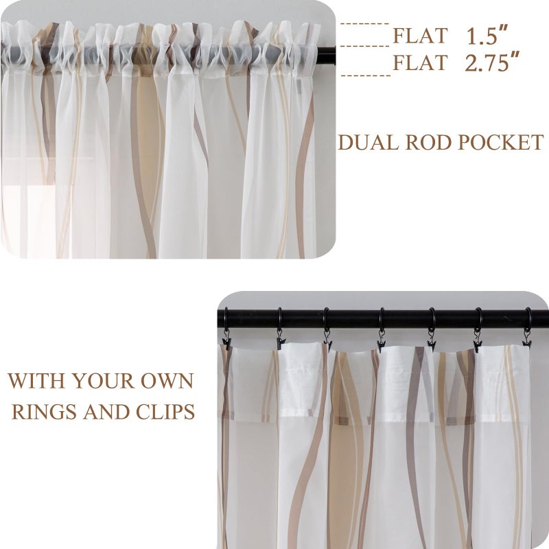 L.Z.E Grey and White Sheer Curtains 84 Inch Long 2 Panels Set, Light Gray Printed Sheer Curtains for Living Room Dining Room, Elegant Wave Pattern Rod Pocket Window Curtains (55W x 84L) - Image 5