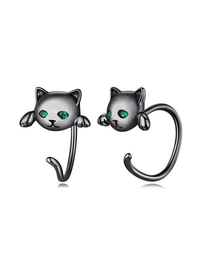 BISAER 925 Sterling Silver Half Huggie Hoop Earrings Cute Cat Dog Panda Animal Earrings for Women Jewelry Gifts, Sterling Silver, Cubic Zirconia - Image 1