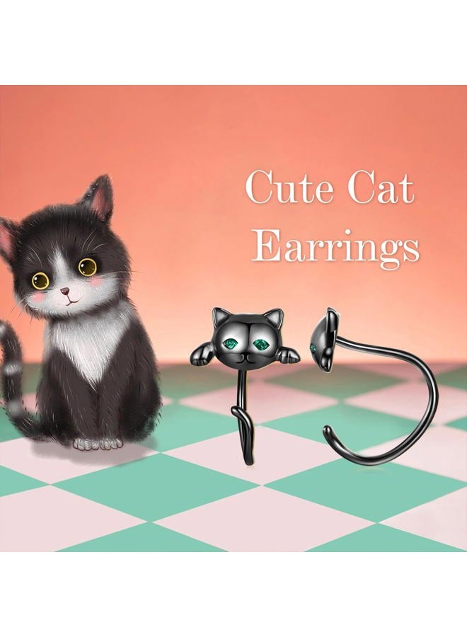 BISAER 925 Sterling Silver Half Huggie Hoop Earrings Cute Cat Dog Panda Animal Earrings for Women Jewelry Gifts, Sterling Silver, Cubic Zirconia - Image 2