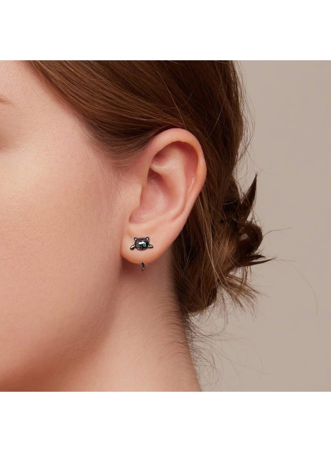 BISAER 925 Sterling Silver Half Huggie Hoop Earrings Cute Cat Dog Panda Animal Earrings for Women Jewelry Gifts, Sterling Silver, Cubic Zirconia - Image 3