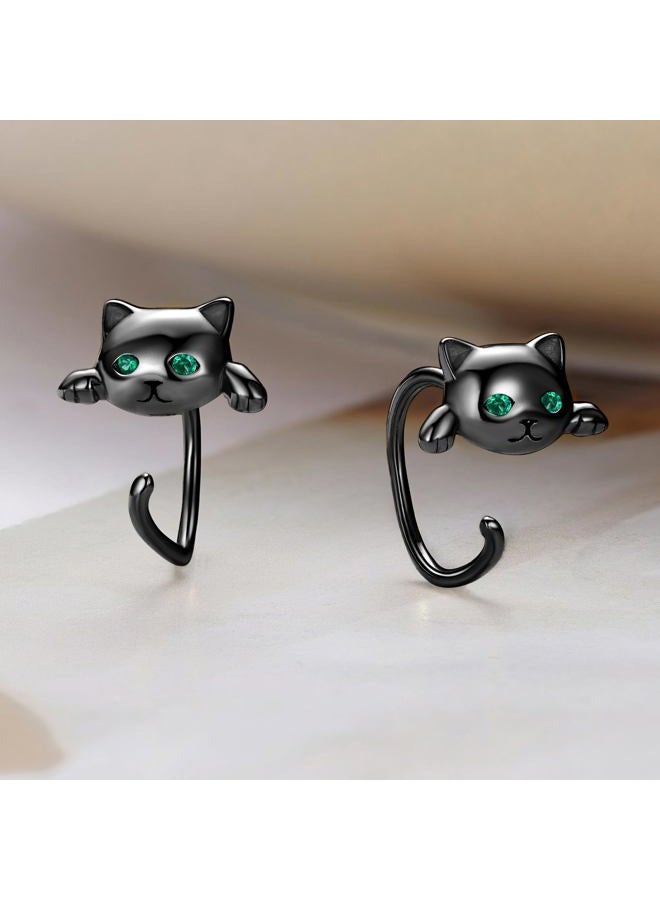 BISAER 925 Sterling Silver Half Huggie Hoop Earrings Cute Cat Dog Panda Animal Earrings for Women Jewelry Gifts, Sterling Silver, Cubic Zirconia - Image 4