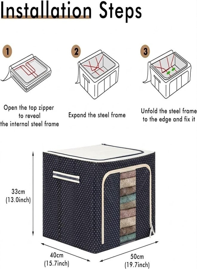 VARENYYA Foldable Steel Frame Clothes Organizer Storage Box For Wardrobe, Saree, Shirts, And Blankets - Oxford Fabric (66 Ltr / 2-pcs) - Image 4