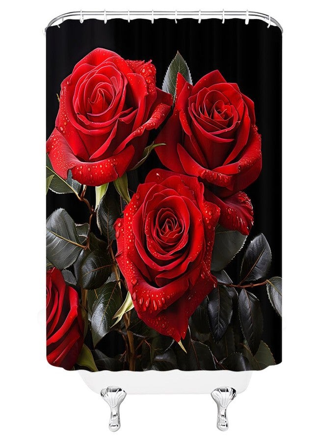 YSATNSFT Red Rose Shower Curtain Blossom Rose Black Floral Flower Pretty Valentine Romantic Modern Plant Fabric Bathroom Decor Set with Hooks,(70" WX70 H) - Image 4