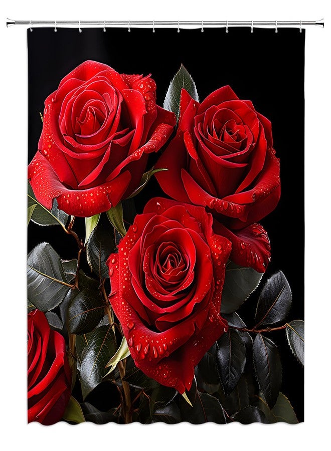 YSATNSFT Red Rose Shower Curtain Blossom Rose Black Floral Flower Pretty Valentine Romantic Modern Plant Fabric Bathroom Decor Set with Hooks,(70" WX70 H) - Image 2
