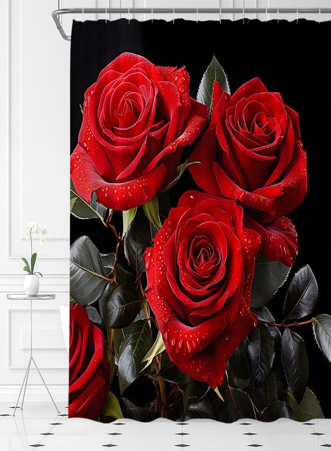YSATNSFT Red Rose Shower Curtain Blossom Rose Black Floral Flower Pretty Valentine Romantic Modern Plant Fabric Bathroom Decor Set with Hooks,(70" WX70 H) - Image 3