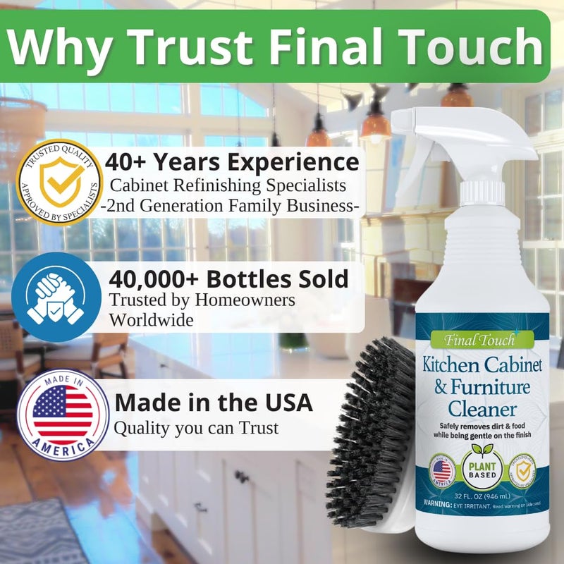 Final Touch Kitchen Cabinet Cleaner - Plant Based Cleaner Solution, Safe on Paint and Wood, Safe for Daily Use, No Residue, Eco-Friendly, Approved by Cabinet Finish Specialists - 32oz by Final Touch - Image 5
