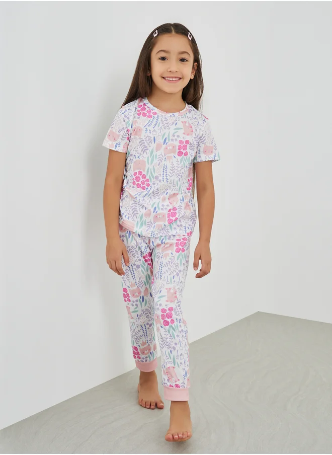 Styli Styli All-Over Print Short Sleeve T-Shirt and Pyjama Set