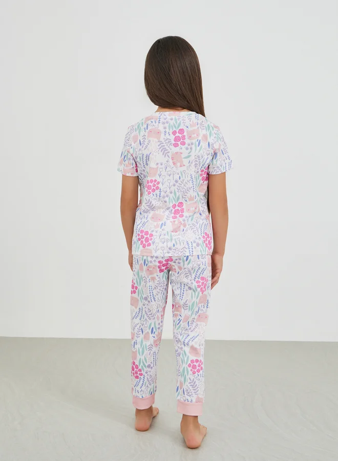 Styli Styli All-Over Print Short Sleeve T-Shirt and Pyjama Set