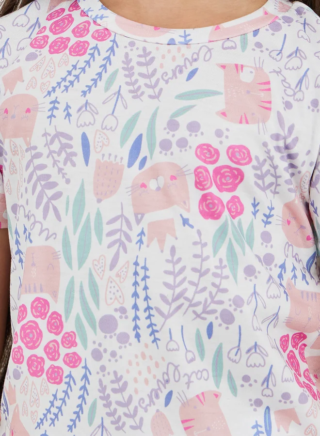 Styli Styli All-Over Print Short Sleeve T-Shirt and Pyjama Set