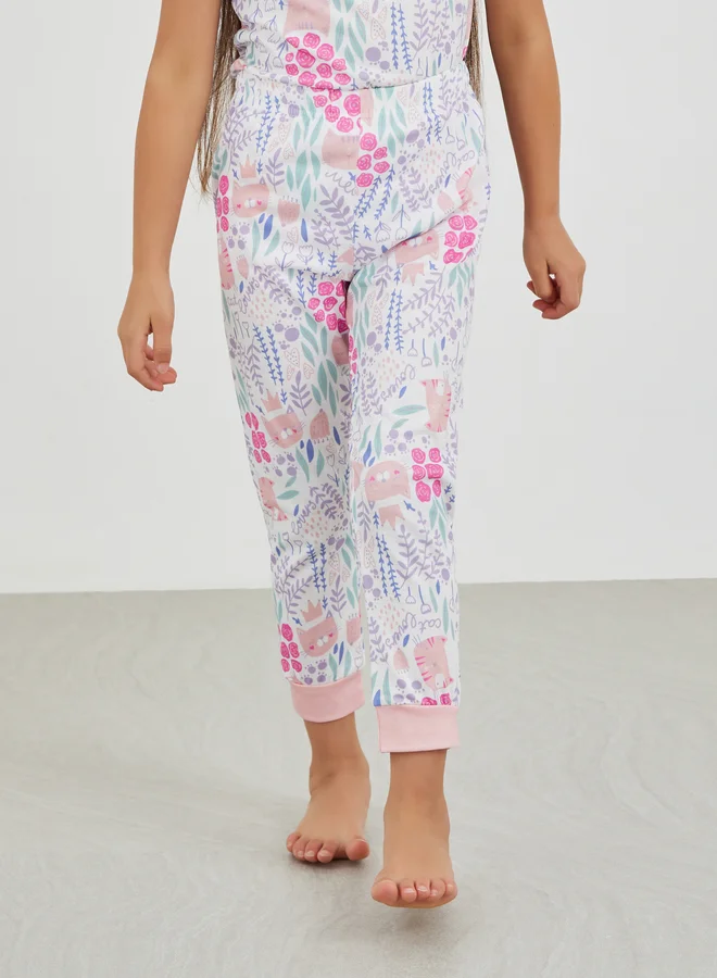 Styli Styli All-Over Print Short Sleeve T-Shirt and Pyjama Set
