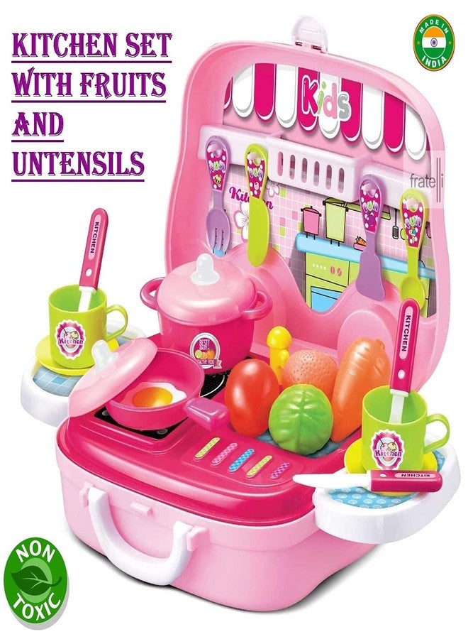 Fratelli Pretend Play (Pink Kitchen Set Suitcase with Wheels) - Image 2