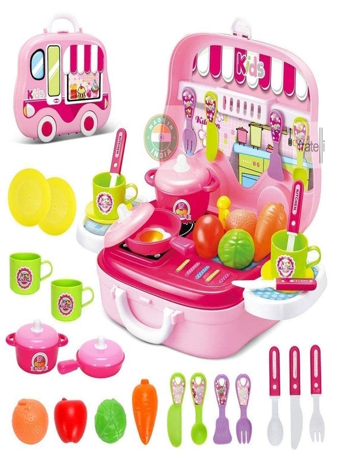 Fratelli Pretend Play (Pink Kitchen Set Suitcase with Wheels) - Image 1