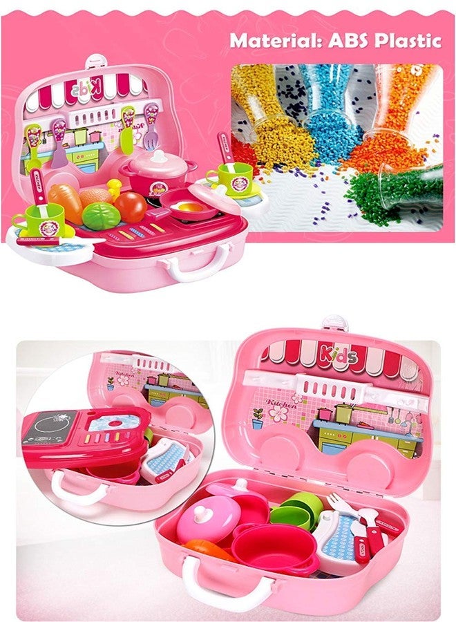 Fratelli Pretend Play (Pink Kitchen Set Suitcase with Wheels) - Image 4