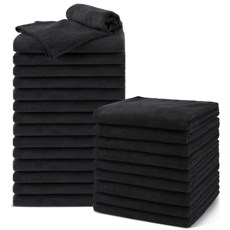 UNIMADE Salon Towels 24 Pack, Microfiber Barber Towels Bulk, (16x29 inches) Hair-Drying Cloth Super Soft Black Hand Cloth for Gym, Bath, Spa Use and Home Beauty Care(Not Bleach Proof) - Image 1