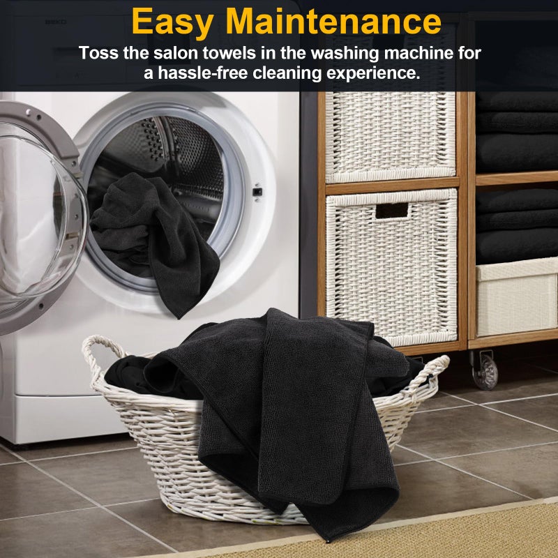 UNIMADE Salon Towels 24 Pack, Microfiber Barber Towels Bulk, (16x29 inches) Hair-Drying Cloth Super Soft Black Hand Cloth for Gym, Bath, Spa Use and Home Beauty Care(Not Bleach Proof) - Image 5