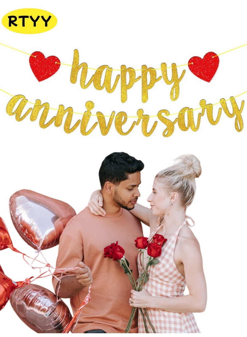 RTYY Happy Anniversary Banner, Anniversary Party Decorations,2.45m Long for Anniversary Celebration Wedding Anniversary Engagement , Romantic Decor - Image 1