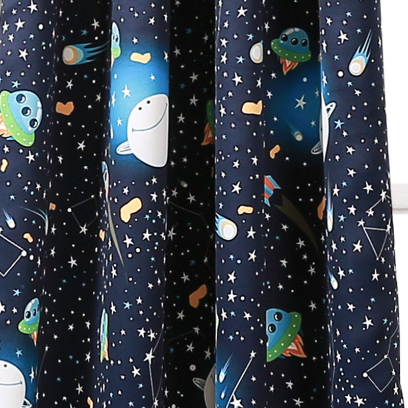 Lush Decor Universe Curtains | Outer Space Stars Galaxy Planet Rocket Pattern Light Filtering Window Panel Set for Living, Dining, Bedroom (Pair), Navy, 52" W x 84" L - Image 5