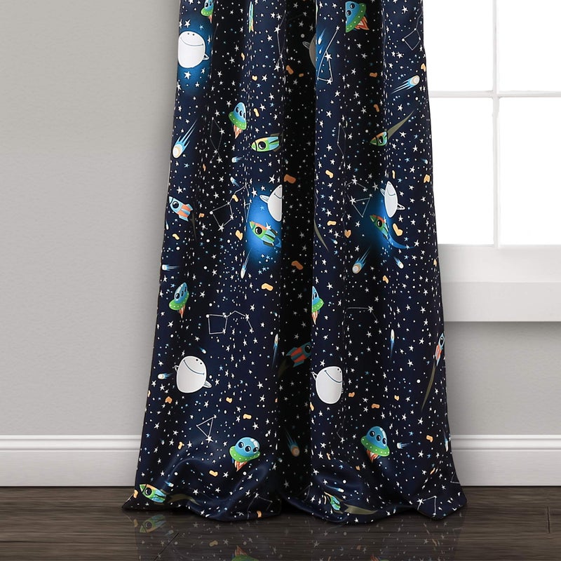 Lush Decor Universe Curtains | Outer Space Stars Galaxy Planet Rocket Pattern Light Filtering Window Panel Set for Living, Dining, Bedroom (Pair), Navy, 52" W x 84" L - Image 4