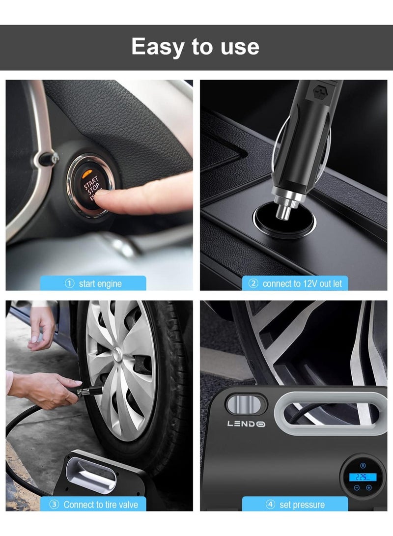 Tire Inflator, Air Compressor, Portable Electric Car Tire Pump with Tire Pressure Gauge, Auto Stop Car Air Pump with 3 Nozzle Valve Adapter and LED Light, Car Accessories, 12V - Image 4