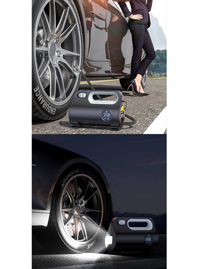 Tire Inflator, Air Compressor, Portable Electric Car Tire Pump with Tire Pressure Gauge, Auto Stop Car Air Pump with 3 Nozzle Valve Adapter and LED Light, Car Accessories, 12V - Image 3