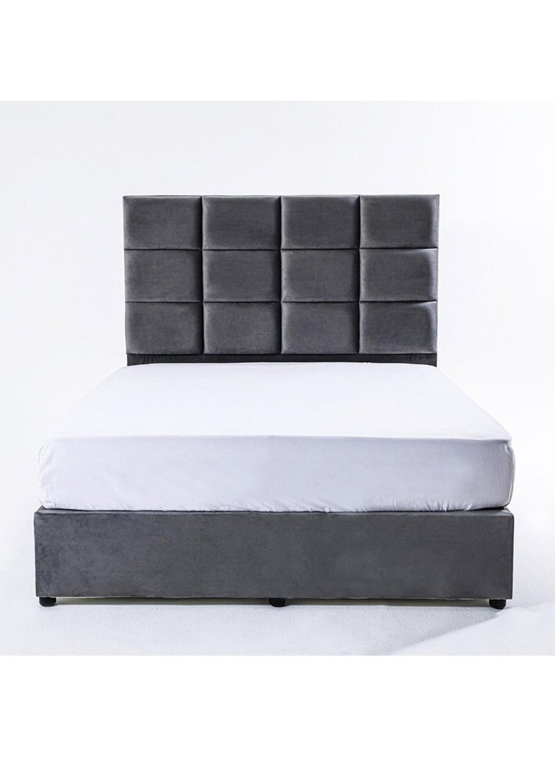 Karnak Square Design Upholstered Velvet Bed Frame Bedroom Furniture Strong And Sturdy Modern Design Wooden Bed | Quiet & Comfortable Bed Wide Single 120x200cm Grey - Image 3