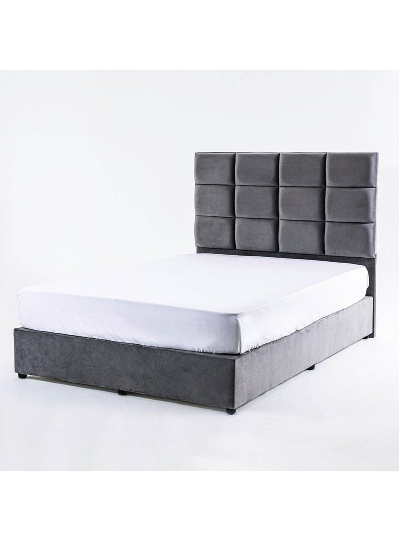 Karnak Square Design Upholstered Velvet Bed Frame Bedroom Furniture Strong And Sturdy Modern Design Wooden Bed | Quiet & Comfortable Bed Wide Single 120x200cm Grey - Image 4