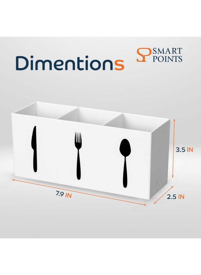 "سمارت بوينتس  " منظم تخزين أدوات المائدة الأكريليك – ٣ أقسام للسكاكين والشوك والملاعق – أبيض – 7.9 × 2.5 × 3.5 بوصة – حافظة أدوات المطبخ للطاولة والرف - Image 5