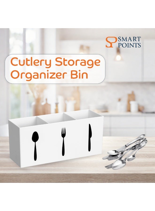 "سمارت بوينتس  " منظم تخزين أدوات المائدة الأكريليك – ٣ أقسام للسكاكين والشوك والملاعق – أبيض – 7.9 × 2.5 × 3.5 بوصة – حافظة أدوات المطبخ للطاولة والرف - Image 2