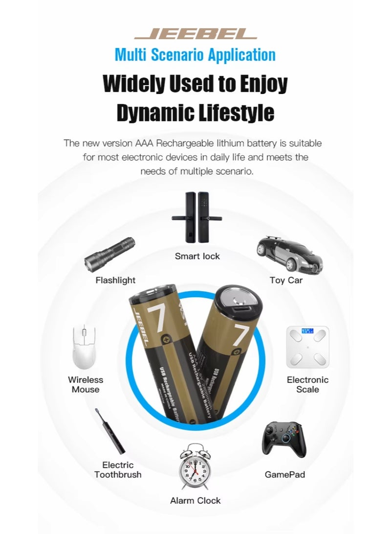 Jeebel AAA Rechargeable Lithium Batteries – USB-C Charging Port, 800mWh Capacity - Image 3