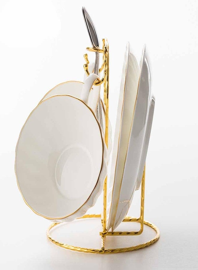 Teensery Tea Cup and Saucer Stand Heart Shaped Teacup Display Easel Holder Metal Desktop Coffee Mug Organizer Plate Storage Rack, 1 Piece (Gold) - Image 3