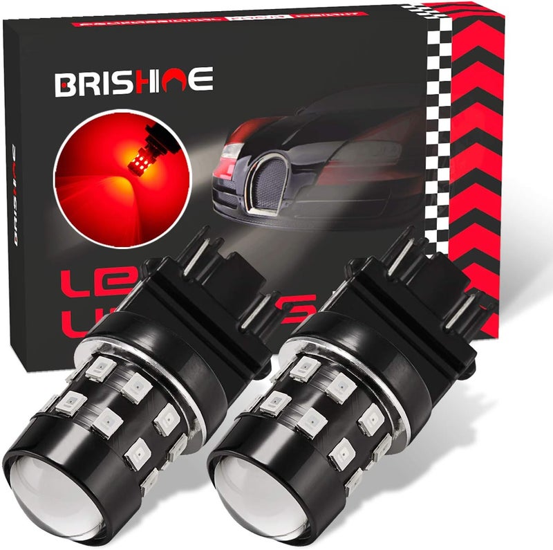 BRISHINE Super Bright 3157 3156 3057 3056 4057 4157 3157K T25 3457 LED Bulbs Brilliant Red 9-30V Non-polarity 24-SMD LED Chipsets with Projector for Brake Tail Lights, Turn signal Lights(Pack of 2) - Image 1